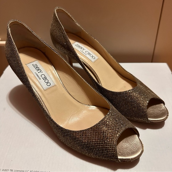 Jimmy Choo Isabel Glitter metallic peep toe pump heels – Size 37.5 - Picture 2 of 13